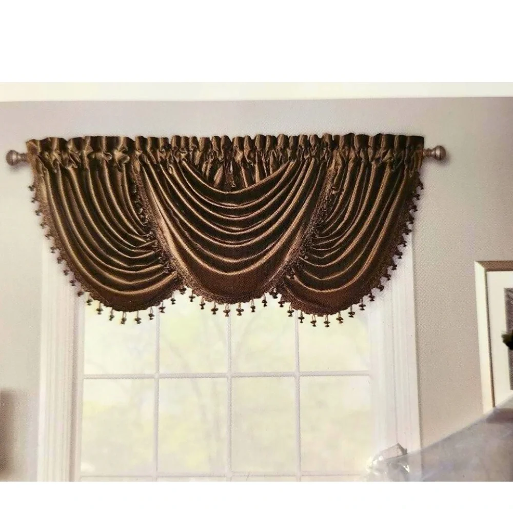 3PC BROWN FRINGE WATERFALL VALANCE - Picture 1 of 1